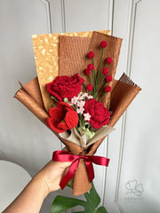 Luxury Crochet Flower Bouquet – Handmade Red Rose Arrangement, Personalized Gift for her.