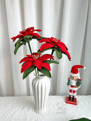 Crochet Poinsettia Stem, Handmade Holiday Home Decor