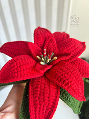 Crochet Poinsettia Stem, Handmade Holiday Home Decor