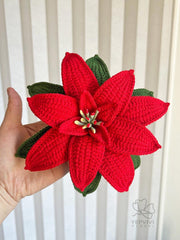Crochet Poinsettia Stem, Handmade Holiday Home Decor