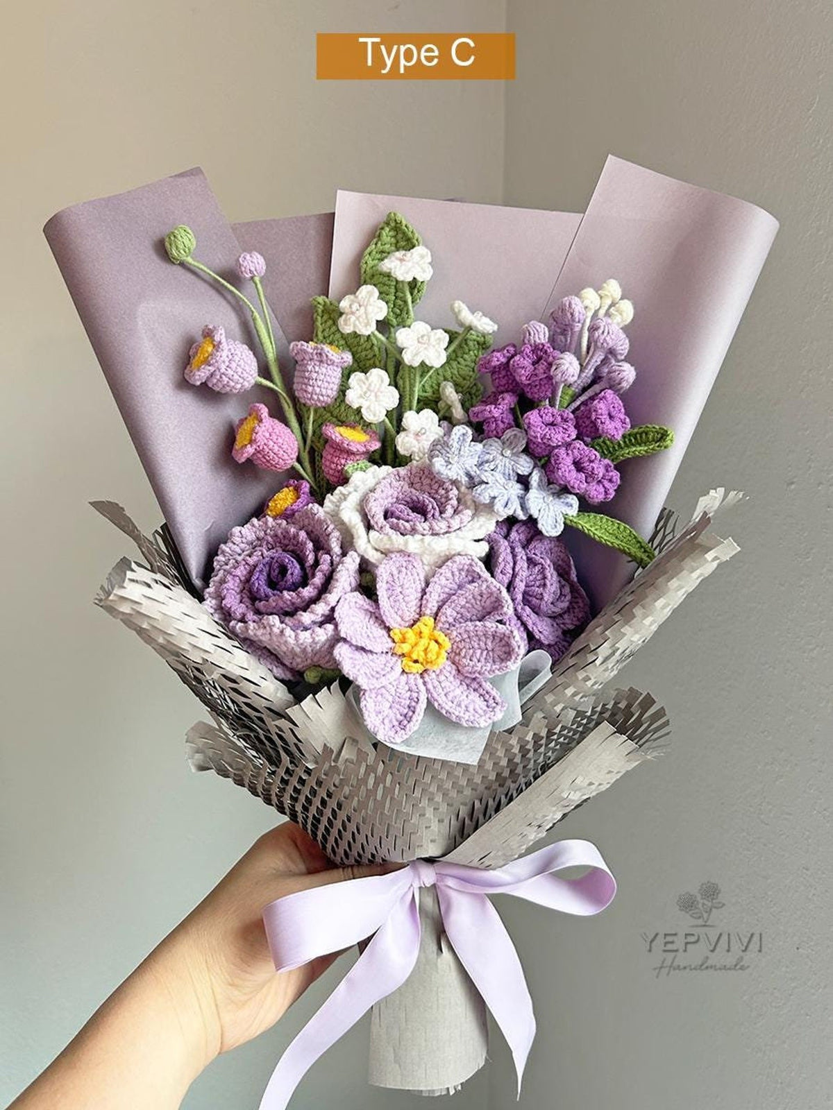 Finished Crochet Rose Bouquet: Handmade Purple Flower arrangement. Gift-ready.