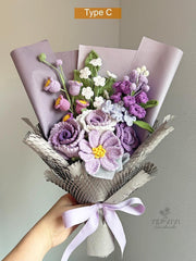 Finished Crochet Rose Bouquet: Handmade Purple Flower arrangement. Gift-ready.
