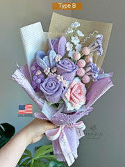 Finished Crochet Rose Bouquet: Handmade Purple Flower arrangement. Gift-ready.