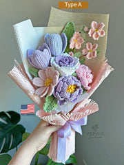 Finished Crochet Rose Bouquet: Handmade Purple Flower arrangement. Gift-ready.