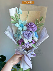 Finished Crochet Rose Bouquet: Handmade Purple Flower arrangement. Gift-ready.