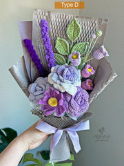 Finished Crochet Rose Bouquet: Handmade Purple Flower arrangement. Gift-ready.