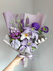 Crochet Lily Bouquet: Handmade Purple Floral Arrangement-Various Sizes. Gift-ready.