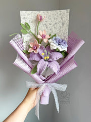 Crochet Lily Bouquet: Handmade Purple Floral Arrangement-Various Sizes. Gift-ready.