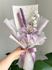 Crochet Lily Bouquet: Handmade Purple Floral Arrangement-Various Sizes. Gift-ready.