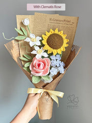 Crochet Flower Bouquet with Sunflowers and Clematis | Handmade Yarn Flowers | Personalized Gift for Christmas