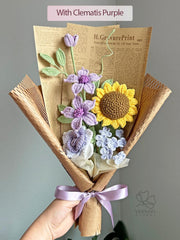 Crochet Flower Bouquet with Sunflowers and Clematis | Handmade Yarn Flowers | Personalized Gift for Christmas
