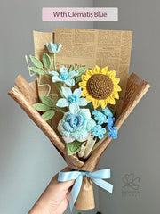 Crochet Flower Bouquet with Sunflowers and Clematis | Handmade Yarn Flowers | Personalized Gift for Christmas