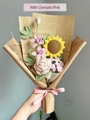 Crochet Flower Bouquet with Sunflowers and Clematis | Handmade Yarn Flowers | Personalized Gift for Christmas