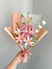 Crochet Peony Bouquet: Handmade Everlasting yarn Flowers, Red, Pink, Purple, Blue. Gift-Ready