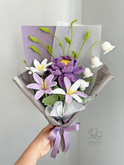 Crochet Peony Bouquet: Handmade Everlasting yarn Flowers, Red, Pink, Purple, Blue. Gift-Ready