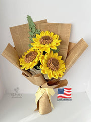 Crochet Flower Bouquet, Handmade Sunflower and daisy arrangement. Christmas Gift