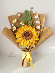 Crochet Flower Bouquet, Handmade Sunflower and daisy arrangement. Christmas Gift