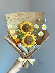 Crochet Flower Bouquet, Handmade Sunflower and daisy arrangement. Christmas Gift