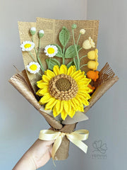 Crochet Flower Bouquet, Handmade Sunflower and daisy arrangement. Christmas Gift
