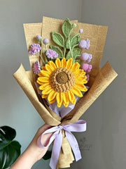 Crochet Flower Bouquet, Handmade Sunflower and daisy arrangement. Christmas Gift