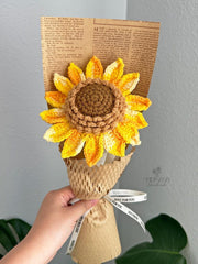 Crochet Sunflower Bouquet, Handmade Milk Cotton Yarn Floral Gift