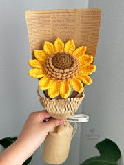 Crochet Sunflower Bouquet, Handmade Milk Cotton Yarn Floral Gift