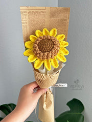 Crochet Sunflower Bouquet, Handmade Milk Cotton Yarn Floral Gift