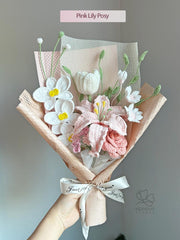 Crochet Flower Bouquet, Handmade Lily, Rose arrangement, Birthday or Mother’s Day gift for her