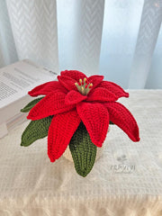 Handmade Crochet Poinsettia, Holiday Flower Bouquet for Christmas Decor or Vase Arrangement