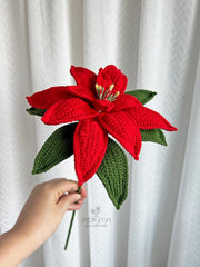 Handmade Crochet Poinsettia, Holiday Flower Bouquet for Christmas Decor or Vase Arrangement