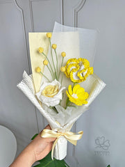 Crochet Flower Bouquet, Handmade Yarn Roses, Tulips & Daisies. Orange and yellow.