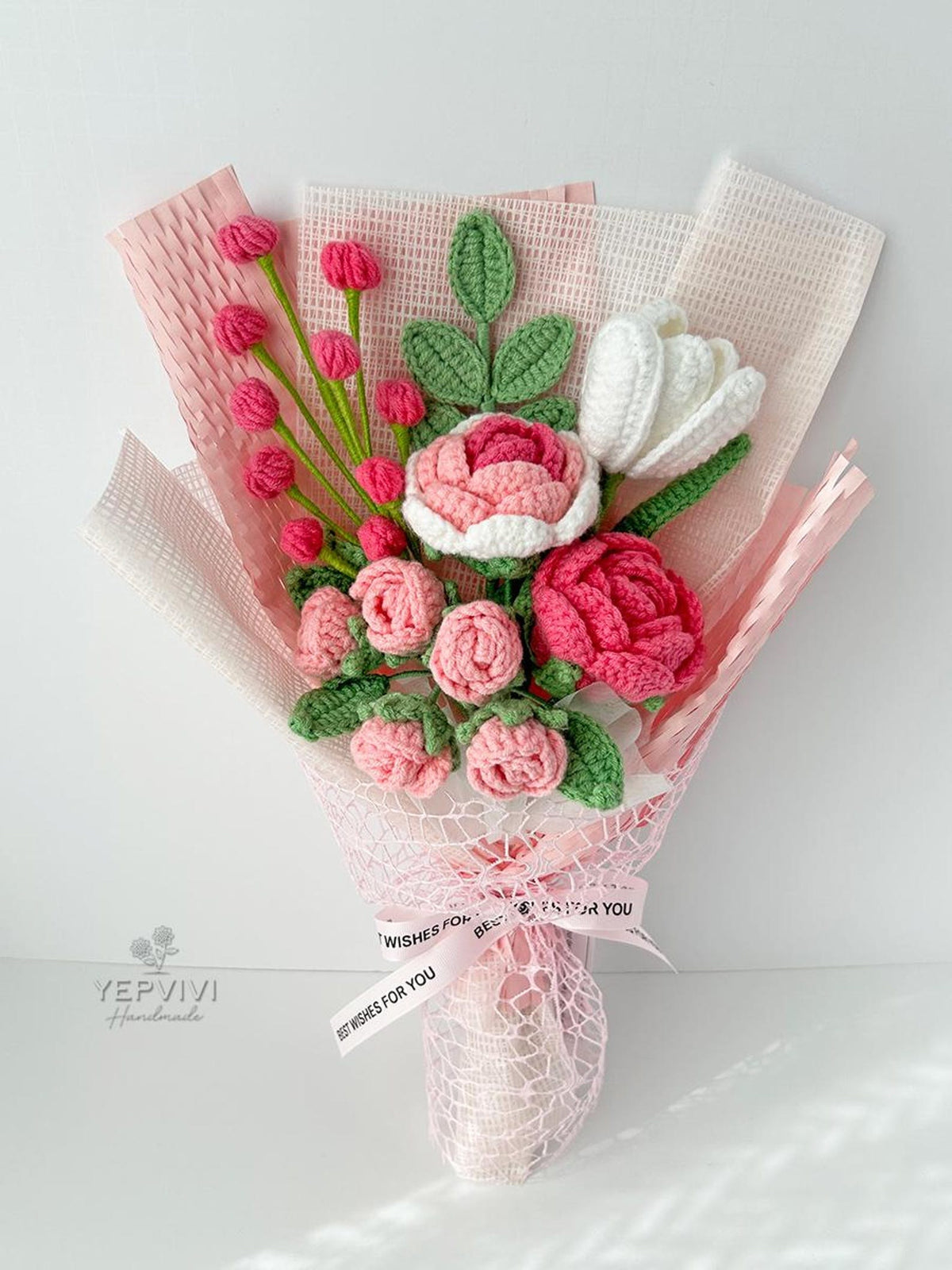 Crochet Flower Bouquet: Handmade Roses flowers - Pink, Blue, Purple, Yellow - Various Sizes. Mother’s Day gift.