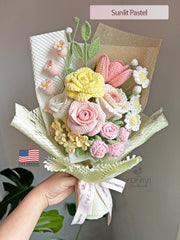 Crochet Flower Bouquet: Handmade Roses flowers - Pink, Blue, Purple, Yellow - Various Sizes. Mother’s Day gift.