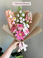 Crochet Flower Bouquet: Handmade Roses flowers - Pink, Blue, Purple, Yellow - Various Sizes. Mother’s Day gift.