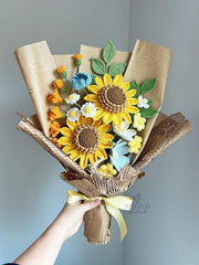 Crochet Flower Bouquet, Handmade Sunflowers and Wildflowers Arrangement | Personalized Gift for Christmas or birthday.