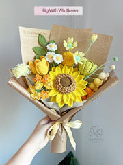 Crochet Flower Bouquet, Handmade Sunflowers and Wildflowers Arrangement | Personalized Gift for Christmas or birthday.