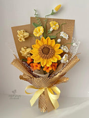 Crochet Flower Bouquet, Handmade Sunflowers and Wildflowers Arrangement | Personalized Gift for Christmas or birthday.