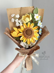 Crochet Flower Bouquet, Handmade Sunflowers and Wildflowers Arrangement | Personalized Gift for Christmas or birthday.