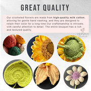 Crochet Sunflower Stems – Personalized Handmade Flower Bouquet, Birthday or Christmas Gift.
