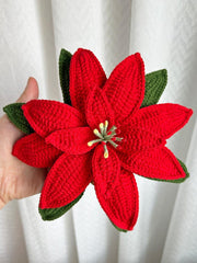 Handmade Crochet Poinsettia in Pot: Holiday flower Home Decor.
