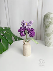 Crochet Iris Flower with Vase or Single stem: Handmade Purple Floral Home Decor