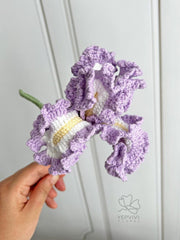 Crochet Iris Flower with Vase or Single stem: Handmade Purple Floral Home Decor