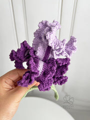 Crochet Iris Flower with Vase or Single stem: Handmade Purple Floral Home Decor
