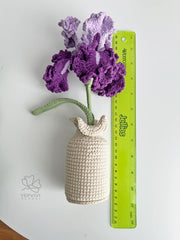 Crochet Iris Flower with Vase or Single stem: Handmade Purple Floral Home Decor