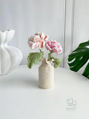 Crochet Peony Flower Arrangement: Handmade Cotton Yarn Bouquet with Vase