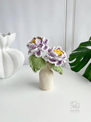 Crochet Peony Flower Arrangement: Handmade Cotton Yarn Bouquet with Vase