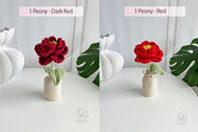 Crochet Peony Flower Arrangement: Handmade Cotton Yarn Bouquet with Vase