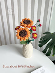 Crochet Flower Pot: sunflower daisy in vase. Orange or Yellow. Everlasting Home Decor Gift