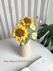Crochet Flower Pot: sunflower daisy in vase. Orange or Yellow. Everlasting Home Decor Gift