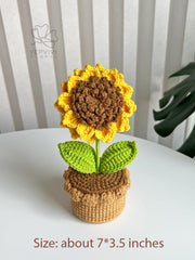 Crochet Flower Pot: sunflower daisy in vase. Orange or Yellow. Everlasting Home Decor Gift